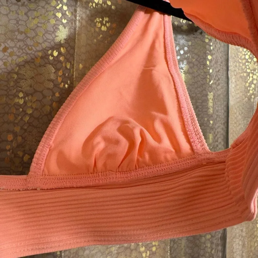 Billabong Tanlines Remi Plunge Ribbed Peach Tart Bikini Top Med NWT